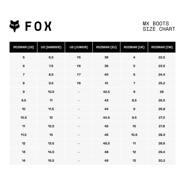 buty-fox-instinct-boot-red-tabela-rozmiarow